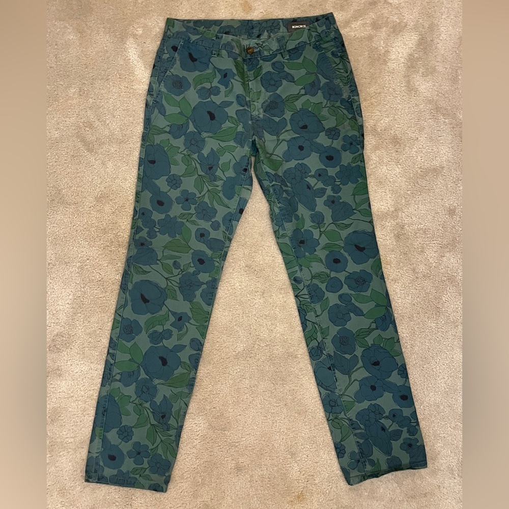 Bonobos Floral Print Slim Khakis, 32x33, 100% cotton, Rare + Vintage